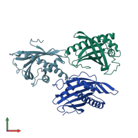 PDB entry 5yqj coloured by chain, front view.
