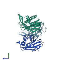 PDB entry 5yqj coloured by chain, side view.
