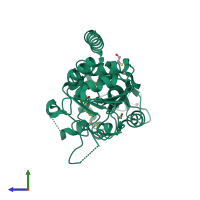 PDB entry 5yqm coloured by chain, side view.