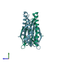 PDB entry 5yqq coloured by chain, side view.