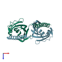 PDB entry 5yqq coloured by chain, top view.