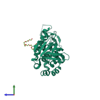 PDB entry 5yqr coloured by chain, side view.