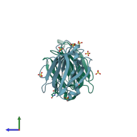 PDB entry 5yrk coloured by chain, side view.
