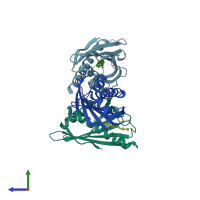 PDB entry 5ys0 coloured by chain, side view.