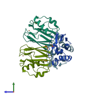 PDB entry 5ysg coloured by chain, side view.