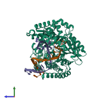 PDB entry 5ytg coloured by chain, side view.