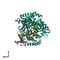 PDB entry 5yth coloured by chain, side view.