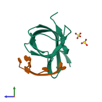 PDB entry 5ytt coloured by chain, side view.