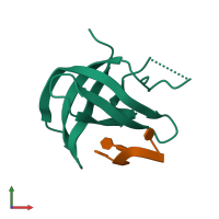 PDB entry 5ytv coloured by chain, front view.
