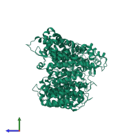 PDB entry 5yu7 coloured by chain, side view.