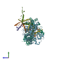 PDB entry 5yuu coloured by chain, side view.