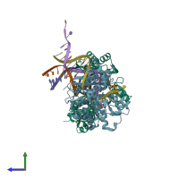 PDB entry 5yv1 coloured by chain, side view.