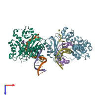 PDB entry 5yv1 coloured by chain, top view.