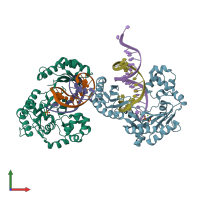 PDB entry 5yv2 coloured by chain, front view.