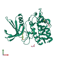 PDB entry 5yv9 coloured by chain, front view.
