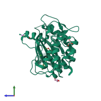 PDB entry 5yv9 coloured by chain, side view.