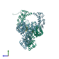 PDB entry 5yvg coloured by chain, side view.