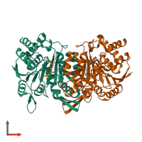 Hetero dimeric assembly 1 of PDB entry 5yvt coloured by chemically distinct molecules, front view.