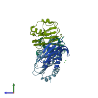PDB entry 5yw3 coloured by chain, side view.