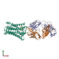 PDB entry 5ywy coloured by chain, front view.
