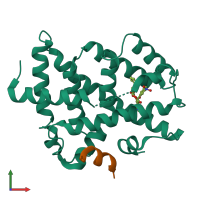 PDB entry 5yxb coloured by chain, front view.