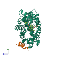 PDB entry 5yxb coloured by chain, side view.