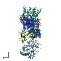 PDB entry 5yxy coloured by chain, side view.