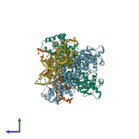 PDB entry 5yyn coloured by chain, side view.