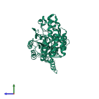 PDB entry 5yzb coloured by chain, side view.