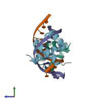 PDB entry 5z2t coloured by chain, side view.