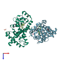 PDB entry 5za1 coloured by chain, top view.