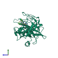 PDB 5zae coloured by chain and viewed from the side.