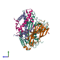 PDB entry 5zbb coloured by chain, side view.