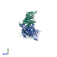 PDB entry 5zbr coloured by chain, side view.