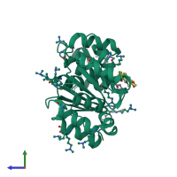 PDB entry 5zbz coloured by chain, side view.