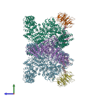 PDB entry 5zcs coloured by chain, side view.