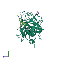 PDB entry 5zfi coloured by chain, side view.