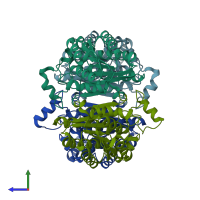 PDB entry 5zfm coloured by chain, side view.