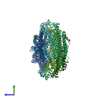 PDB entry 5zfp coloured by chain, side view.