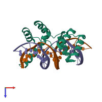 PDB entry 5zfw coloured by chain, top view.