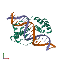 PDB entry 5zfz coloured by chain, front view.