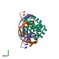 PDB entry 5zfz coloured by chain, side view.
