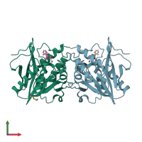 PDB entry 5zgp coloured by chain, front view.