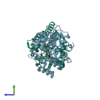 PDB entry 5zhr coloured by chain, side view.