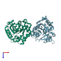 PDB entry 5zhr coloured by chain, top view.