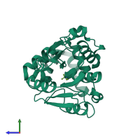 PDB entry 5zht coloured by chain, side view.