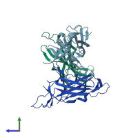 PDB entry 5zhu coloured by chain, side view.