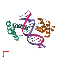 PDB entry 5zjq coloured by chain, top view.