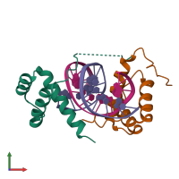 PDB entry 5zjr coloured by chain, front view.