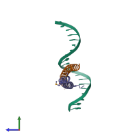 PDB entry 5zk1 coloured by chain, side view.